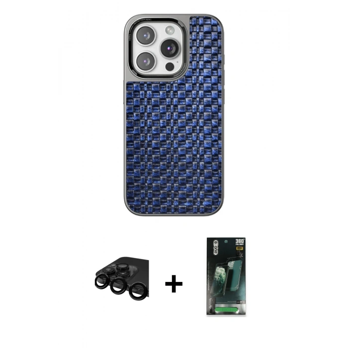 MARSİLYAN™- iPhone 15 Pro Kılıf Siluet Form Serisi - Şeffaf 360 Full Body Arka Koruyucu + Raze Metal Kamera Lens - SH