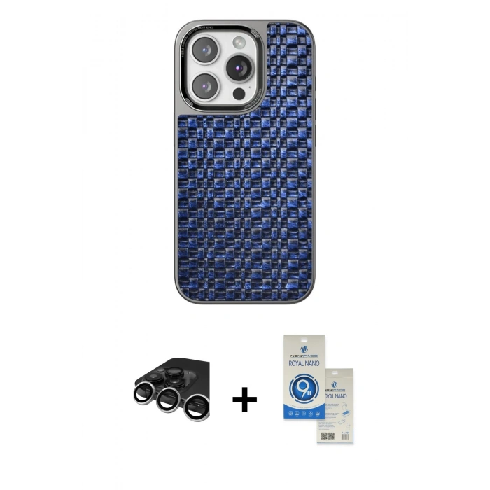 MARSİLYAN™- iPhone 15 Pro Kılıf Siluet Form Serisi - Şeffaf Royal Nano Ekran Koruyucu + Raze Metal Kamera Lens - GS