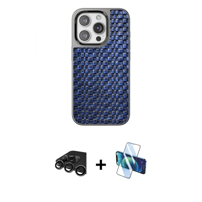MARSİLYAN™- iPhone 15 Pro Kılıf Siluet Form Serisi - Siyah 3D Antistatik Seramik Nano Ekran Koruyucu + Raze Metal Kamera Lens - TMGI