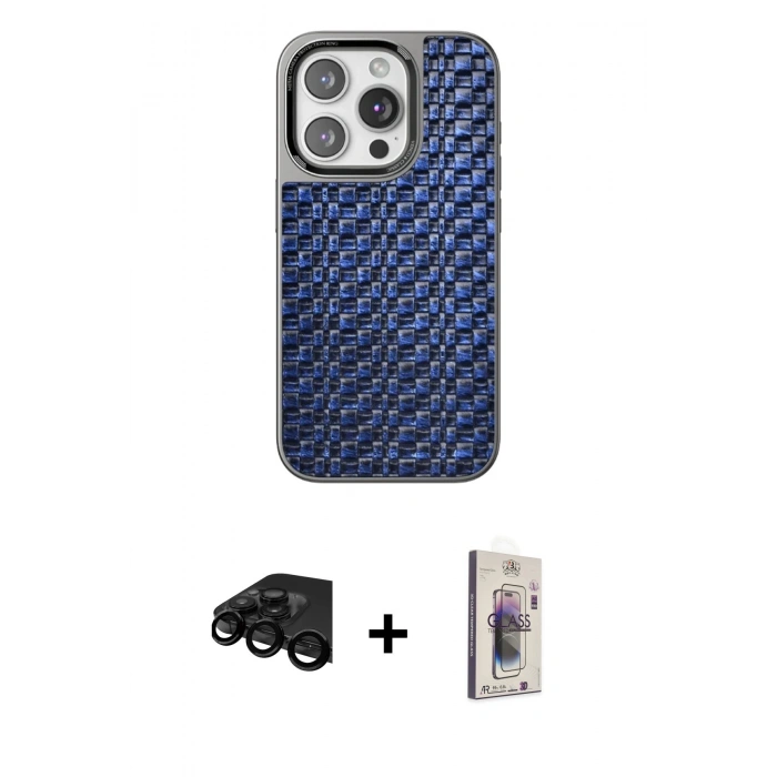 MARSİLYAN™- iPhone 15 Pro Kılıf Siluet Form Serisi - Siyah Bilvis 3D Cam Ekran Koruyucu + Raze Metal Kamera Lens - SH