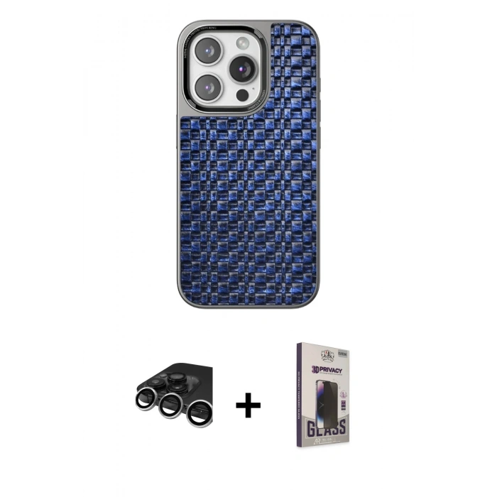 MARSİLYAN™- iPhone 15 Pro Kılıf Siluet Form Serisi - Siyah Bilvis Hayalet Cam Ekran Koruyucu + Raze Metal Kamera Lens - GS
