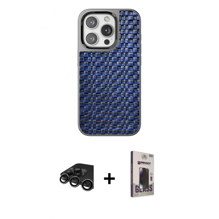 MARSİLYAN™- iPhone 15 Pro Kılıf Siluet Form Serisi - Siyah Bilvis Hayalet Cam Ekran Koruyucu + Raze Metal Kamera Lens - TMGI