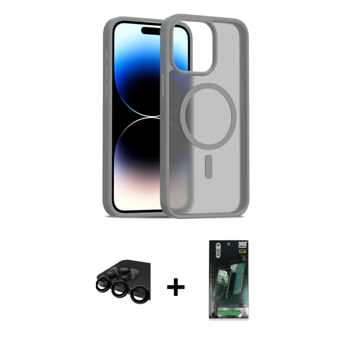 MARSİLYAN™- iPhone 15 Pro Kılıf Siluet Minimal Prime - Şeffaf 360 Full Body Arka Koruyucu + Raze Metal Kamera Lens - SH