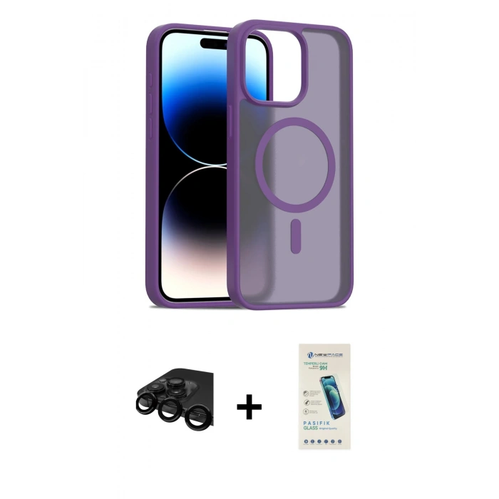 MARSİLYAN™- iPhone 15 Pro Kılıf Siluet Minimal Prime - Şeffaf Pasifik Cam Ekran Koruyucu + Raze Metal Kamera Lens - SH