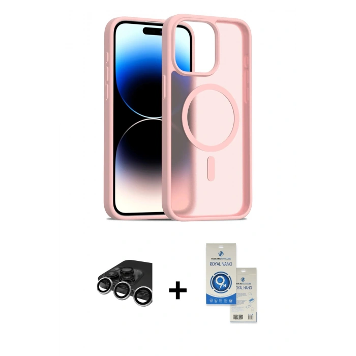 MARSİLYAN™- iPhone 15 Pro Kılıf Siluet Minimal Prime - Şeffaf Royal Nano Ekran Koruyucu + Raze Metal Kamera Lens - GS