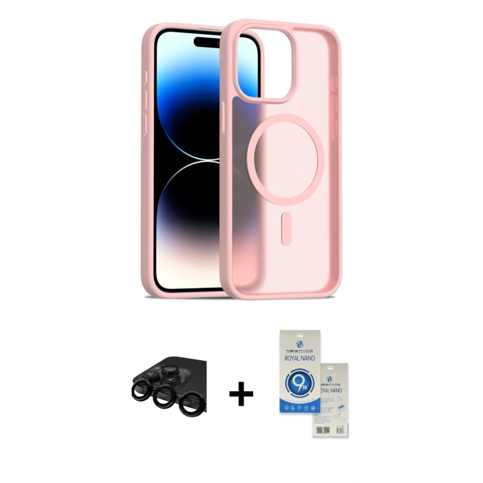 MARSİLYAN™- iPhone 15 Pro Kılıf Siluet Minimal Prime - Şeffaf Royal Nano Ekran Koruyucu + Raze Metal Kamera Lens - SH