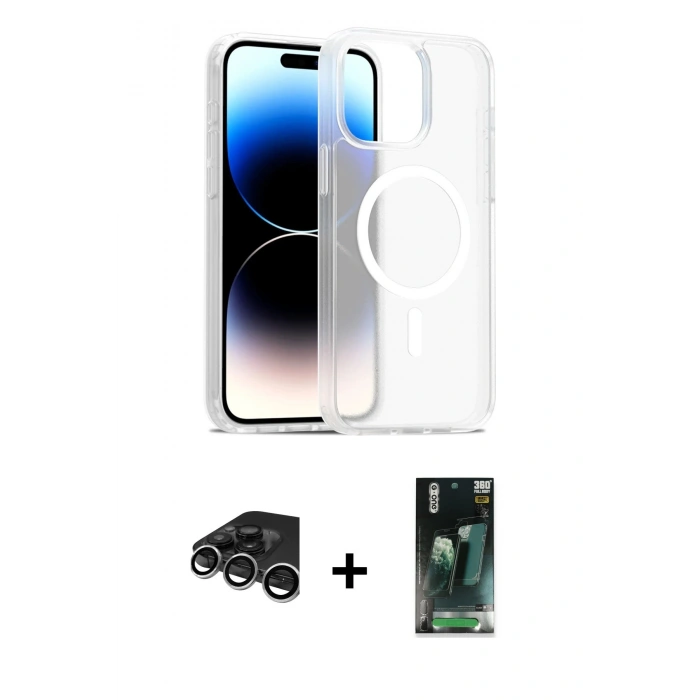 MARSİLYAN™- iPhone 15 Pro Kılıf Siluet Minimal Prime - Siyah 360 Mat Full Body Arka Koruyucu + Raze Metal Kamera Lens - GS