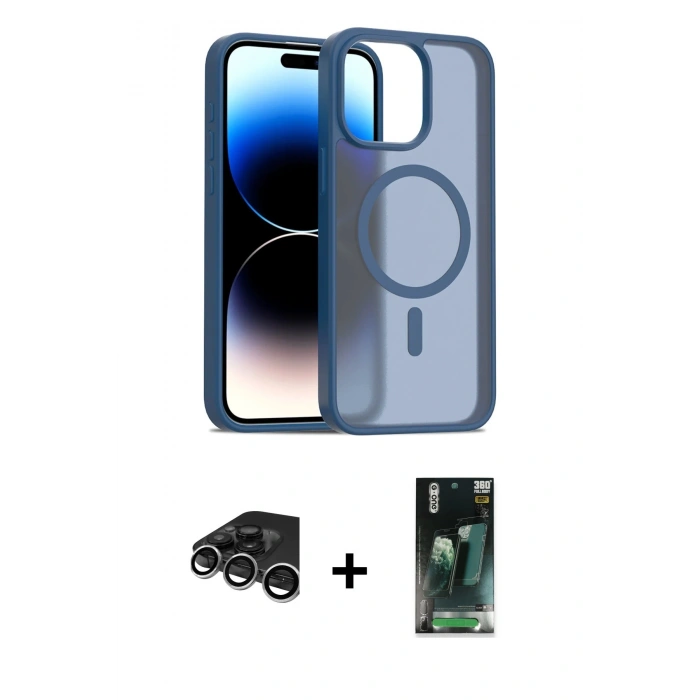 MARSİLYAN™- iPhone 15 Pro Kılıf Siluet Minimal Prime - Siyah 360 Mat Full Body Arka Koruyucu + Raze Metal Kamera Lens - GS