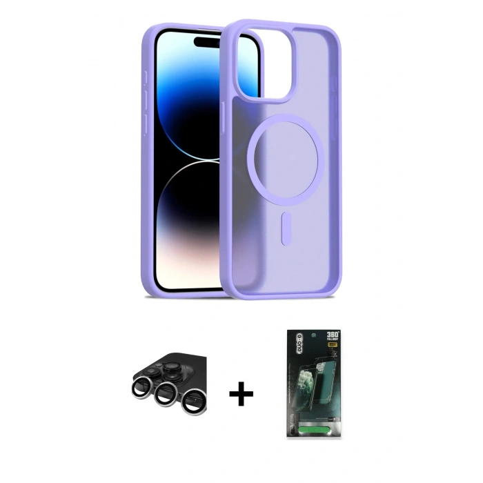 MARSİLYAN™- iPhone 15 Pro Kılıf Siluet Minimal Prime - Siyah 360 Mat Full Body Arka Koruyucu + Raze Metal Kamera Lens - GS