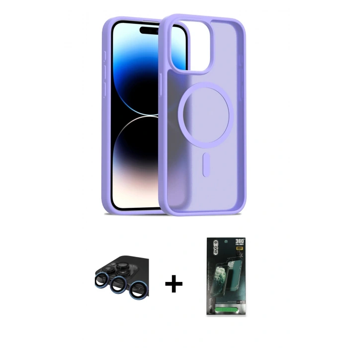 MARSİLYAN™- iPhone 15 Pro Kılıf Siluet Minimal Prime - Siyah 360 Mat Full Body Arka Koruyucu + Raze Metal Kamera Lens - LT