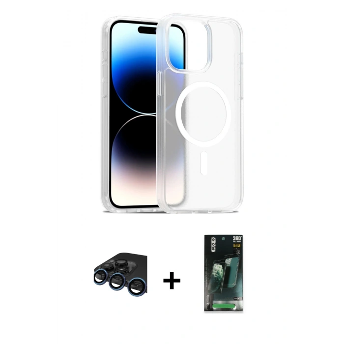MARSİLYAN™- iPhone 15 Pro Kılıf Siluet Minimal Prime - Siyah 360 Mat Full Body Arka Koruyucu + Raze Metal Kamera Lens - LT