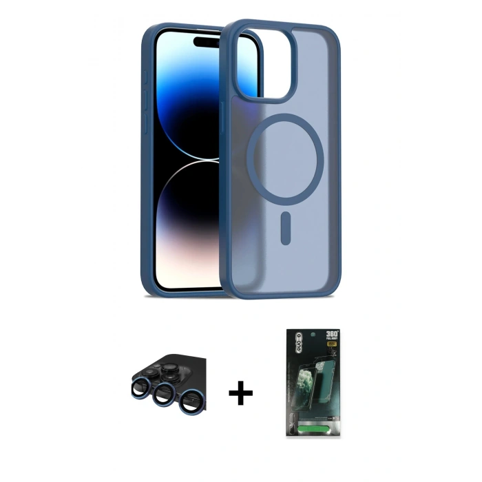 MARSİLYAN™- iPhone 15 Pro Kılıf Siluet Minimal Prime - Siyah 360 Mat Full Body Arka Koruyucu + Raze Metal Kamera Lens - LT