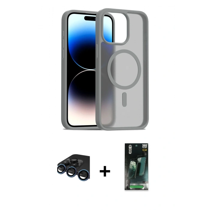 MARSİLYAN™- iPhone 15 Pro Kılıf Siluet Minimal Prime - Siyah 360 Mat Full Body Arka Koruyucu + Raze Metal Kamera Lens - LT