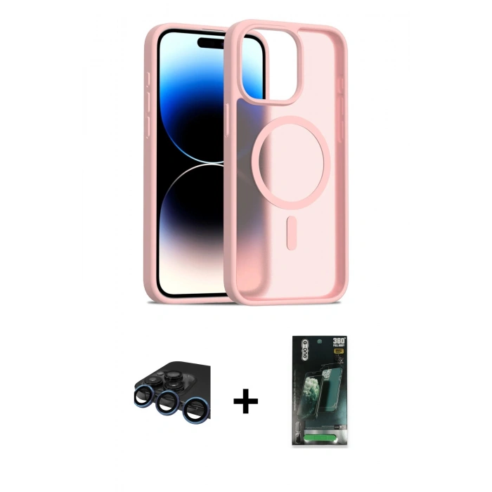 MARSİLYAN™- iPhone 15 Pro Kılıf Siluet Minimal Prime - Siyah 360 Mat Full Body Arka Koruyucu + Raze Metal Kamera Lens - LT