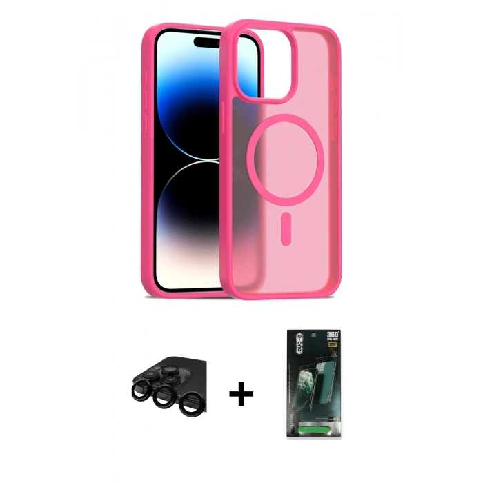 MARSİLYAN™- iPhone 15 Pro Kılıf Siluet Minimal Prime - Siyah 360 Mat Full Body Arka Koruyucu + Raze Metal Kamera Lens - SH