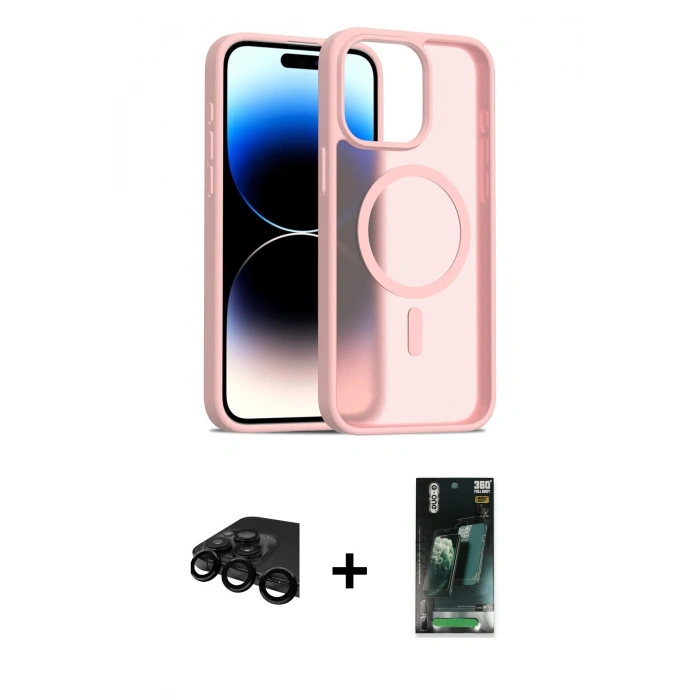 MARSİLYAN™- iPhone 15 Pro Kılıf Siluet Minimal Prime - Siyah 360 Mat Full Body Arka Koruyucu + Raze Metal Kamera Lens - SH