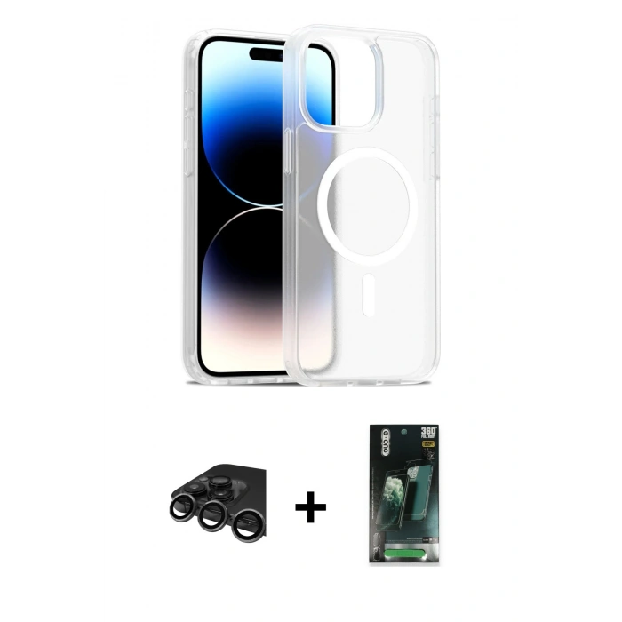 MARSİLYAN™- iPhone 15 Pro Kılıf Siluet Minimal Prime - Siyah 360 Mat Full Body Arka Koruyucu + Raze Metal Kamera Lens - TMGI