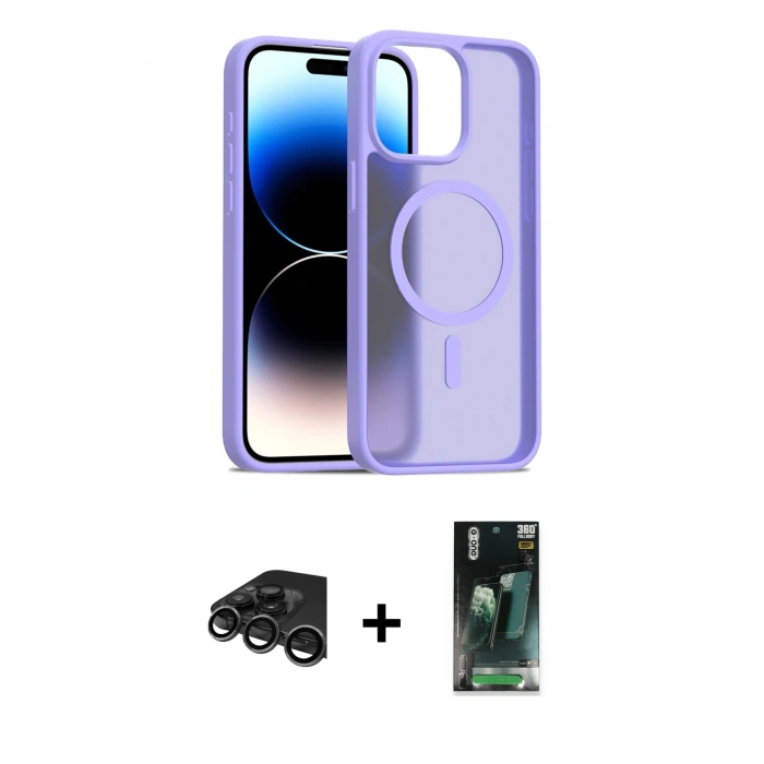 MARSİLYAN™- iPhone 15 Pro Kılıf Siluet Minimal Prime - Siyah 360 Mat Full Body Arka Koruyucu + Raze Metal Kamera Lens - TMGI
