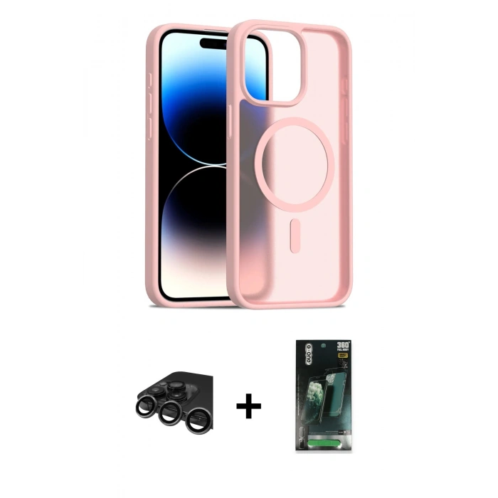 MARSİLYAN™- iPhone 15 Pro Kılıf Siluet Minimal Prime - Siyah 360 Mat Full Body Arka Koruyucu + Raze Metal Kamera Lens - TMGI
