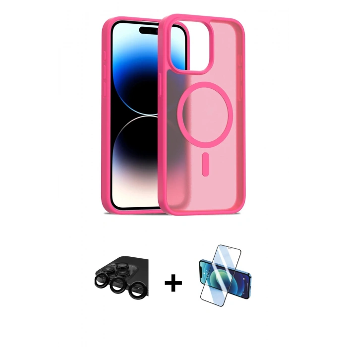 MARSİLYAN™- iPhone 15 Pro Kılıf Siluet Minimal Prime - Siyah 3D Antistatik Cam Ekran Koruyucu + Raze Metal Kamera Lens - SH