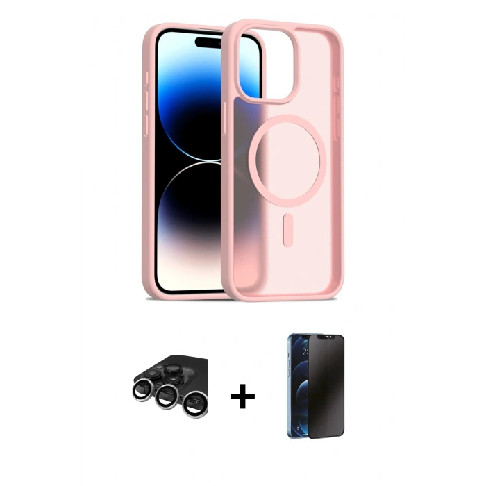 MARSİLYAN™- iPhone 15 Pro Kılıf Siluet Minimal Prime - Siyah 3D Antistatik Hayalet Cam Ekran Koruyucu + Raze Metal Kamera Lens - GS