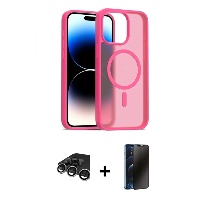 MARSİLYAN™- iPhone 15 Pro Kılıf Siluet Minimal Prime - Siyah 3D Antistatik Hayalet Cam Ekran Koruyucu + Raze Metal Kamera Lens - GS
