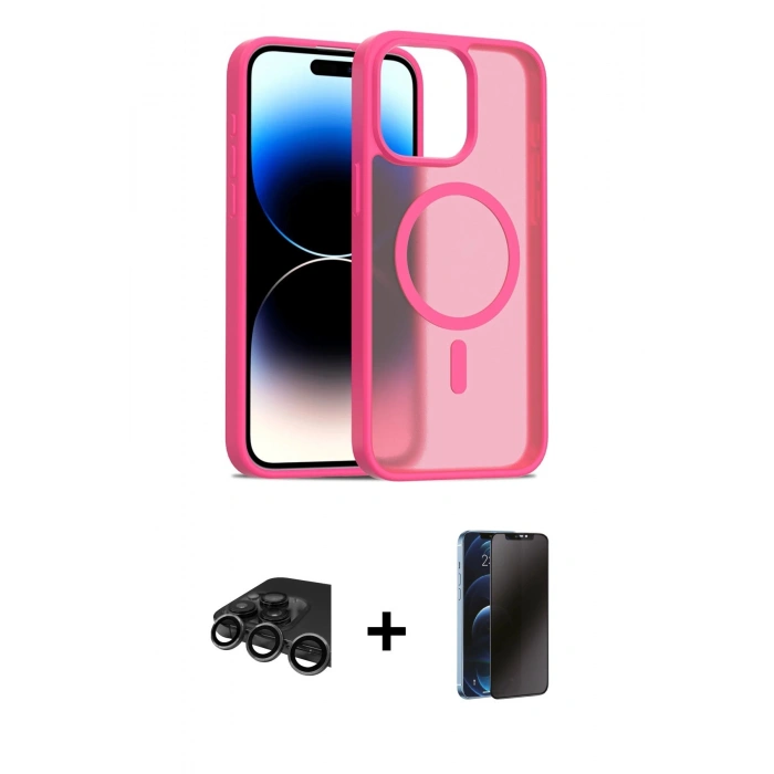 MARSİLYAN™- iPhone 15 Pro Kılıf Siluet Minimal Prime - Siyah 3D Antistatik Hayalet Cam Ekran Koruyucu + Raze Metal Kamera Lens - TMGI