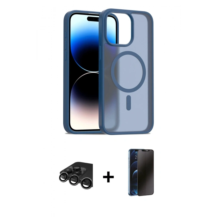 MARSİLYAN™- iPhone 15 Pro Kılıf Siluet Minimal Prime - Siyah 3D Antistatik Hayalet Cam Ekran Koruyucu + Raze Metal Kamera Lens - TMGI
