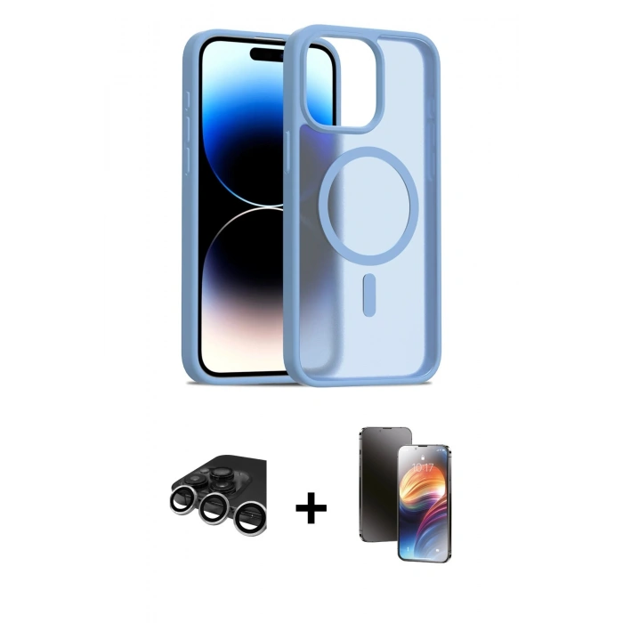 MARSİLYAN™- iPhone 15 Pro Kılıf Siluet Minimal Prime - Siyah 3D Antistatik Mat Seramik Nano Ekran Koruyucu + Raze Metal Kamera Lens - GS