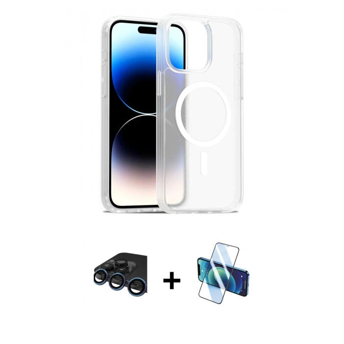MARSİLYAN™- iPhone 15 Pro Kılıf Siluet Minimal Prime - Siyah 3D Antistatik Seramik Nano Ekran Koruyucu + Raze Metal Kamera Lens - LT