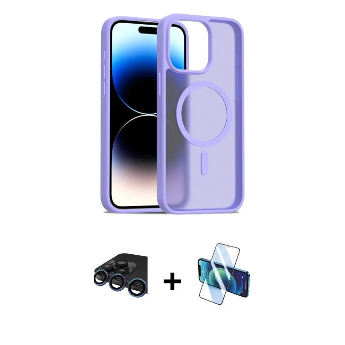 MARSİLYAN™- iPhone 15 Pro Kılıf Siluet Minimal Prime - Siyah 3D Antistatik Seramik Nano Ekran Koruyucu + Raze Metal Kamera Lens - LT