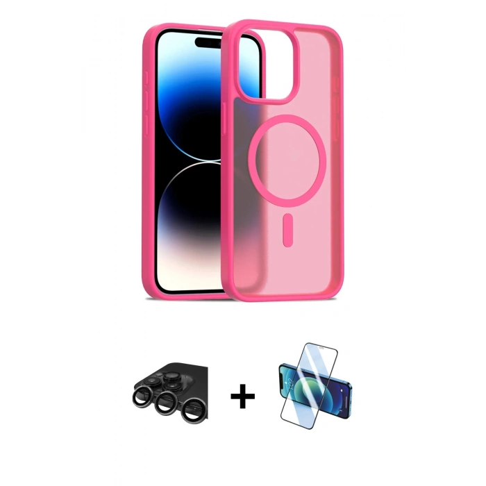 MARSİLYAN™- iPhone 15 Pro Kılıf Siluet Minimal Prime - Siyah 3D Antistatik Seramik Nano Ekran Koruyucu + Raze Metal Kamera Lens - TMGI