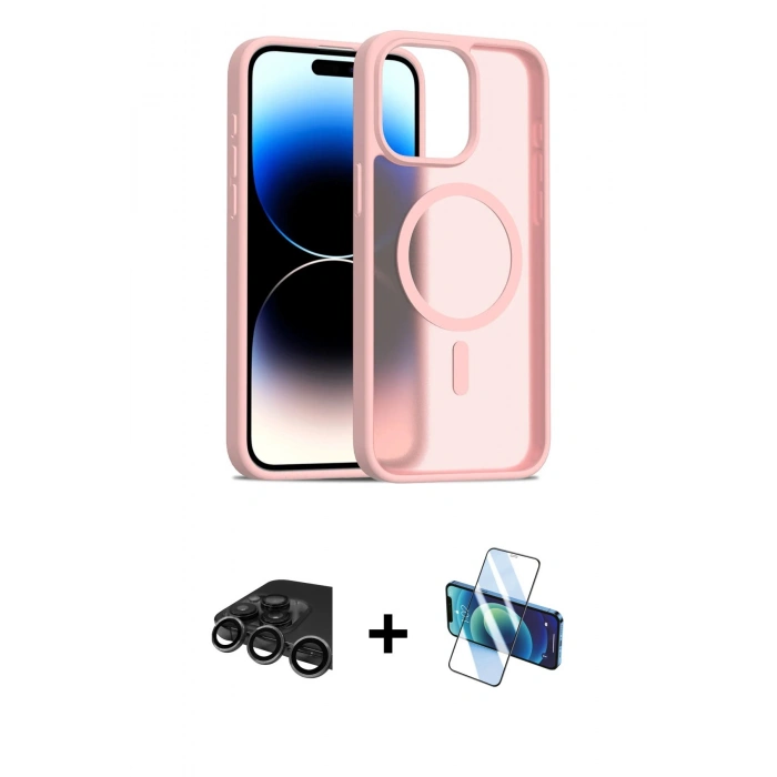 MARSİLYAN™- iPhone 15 Pro Kılıf Siluet Minimal Prime - Siyah 3D Antistatik Seramik Nano Ekran Koruyucu + Raze Metal Kamera Lens - TMGI