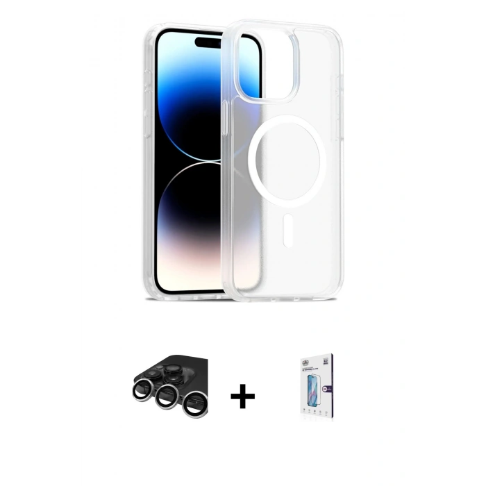 MARSİLYAN™- iPhone 15 Pro Kılıf Siluet Minimal Prime - Siyah Bilvis 0.18mm Plus Cam Ekran Koruyucu + Raze Metal Kamera Lens - GS