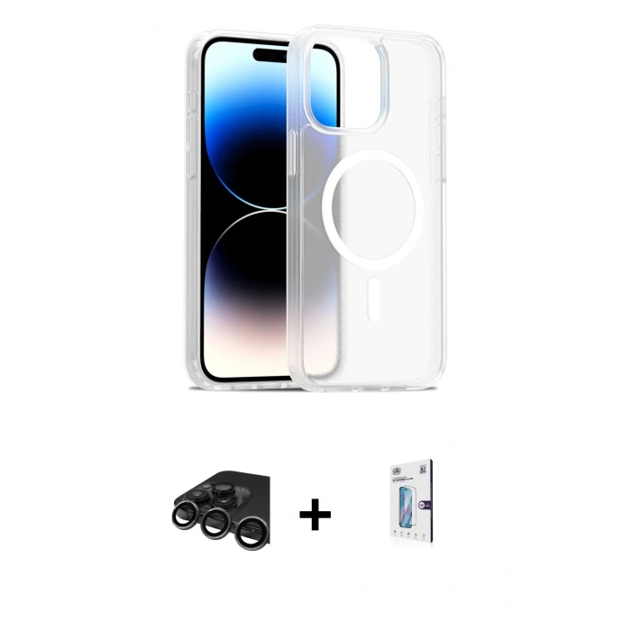 MARSİLYAN™- iPhone 15 Pro Kılıf Siluet Minimal Prime - Siyah Bilvis 0.18mm Plus Cam Ekran Koruyucu + Titanyum Gri Raze Metal Kamera Lens