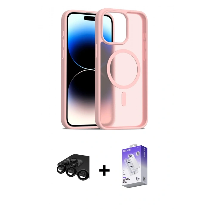 MARSİLYAN™- iPhone 15 Pro Kılıf Siluet Minimal Prime - Siyah Bilvis 5in1 3D Magic Cam Ekran Koruyucu + Raze Metal Kamera Lens - SH
