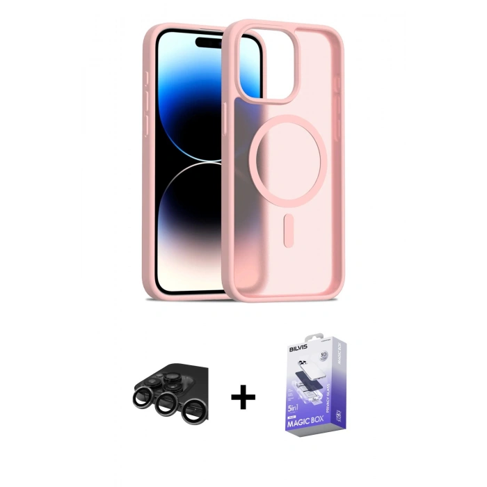 MARSİLYAN™- iPhone 15 Pro Kılıf Siluet Minimal Prime - Siyah Bilvis 5in1 5D Magic Hayalet Cam Ekran Koruyucu + Raze Metal Kamera Lens - TMGI