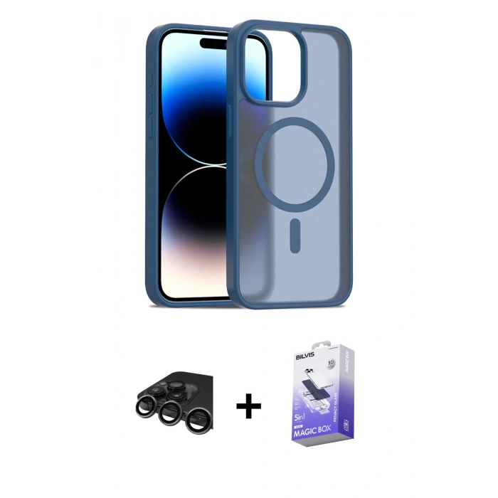 MARSİLYAN™- iPhone 15 Pro Kılıf Siluet Minimal Prime - Siyah Bilvis 5in1 5D Magic Hayalet Cam Ekran Koruyucu + Raze Metal Kamera Lens - TMGI
