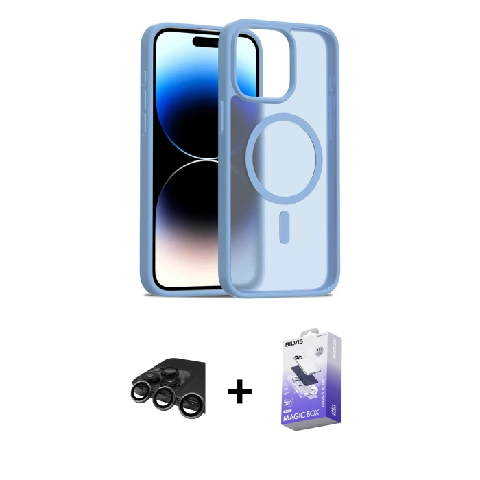 MARSİLYAN™- iPhone 15 Pro Kılıf Siluet Minimal Prime - Siyah Bilvis 5in1 5D Magic Hayalet Cam Ekran Koruyucu + Raze Metal Kamera Lens - TMGI