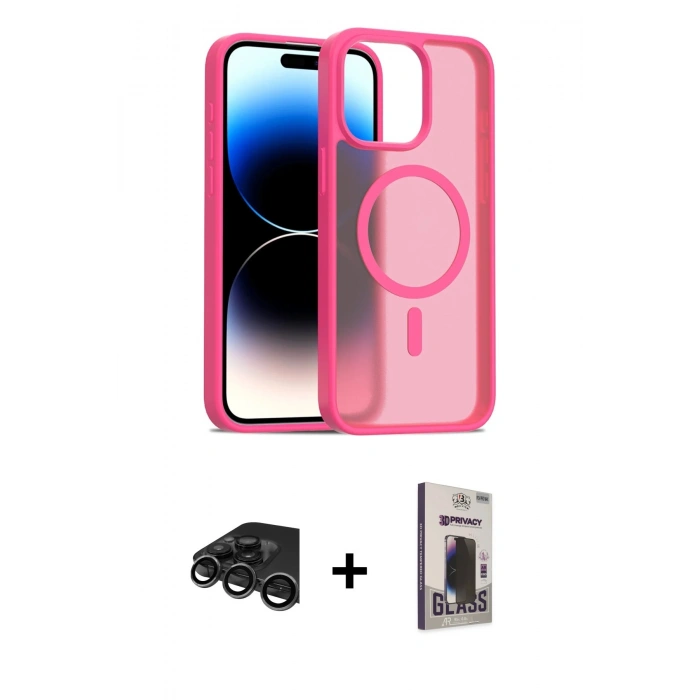 MARSİLYAN™- iPhone 15 Pro Kılıf Siluet Minimal Prime - Siyah Bilvis Hayalet Cam Ekran Koruyucu + Raze Metal Kamera Lens - TMGI