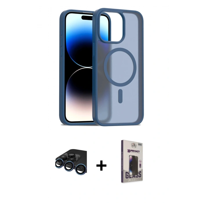 MARSİLYAN™- iPhone 15 Pro Kılıf Siluet Minimal Prime - Siyah Bilvis Hayalet Cam Ekran Koruyucu + Raze Metal Kamera Lens - LT