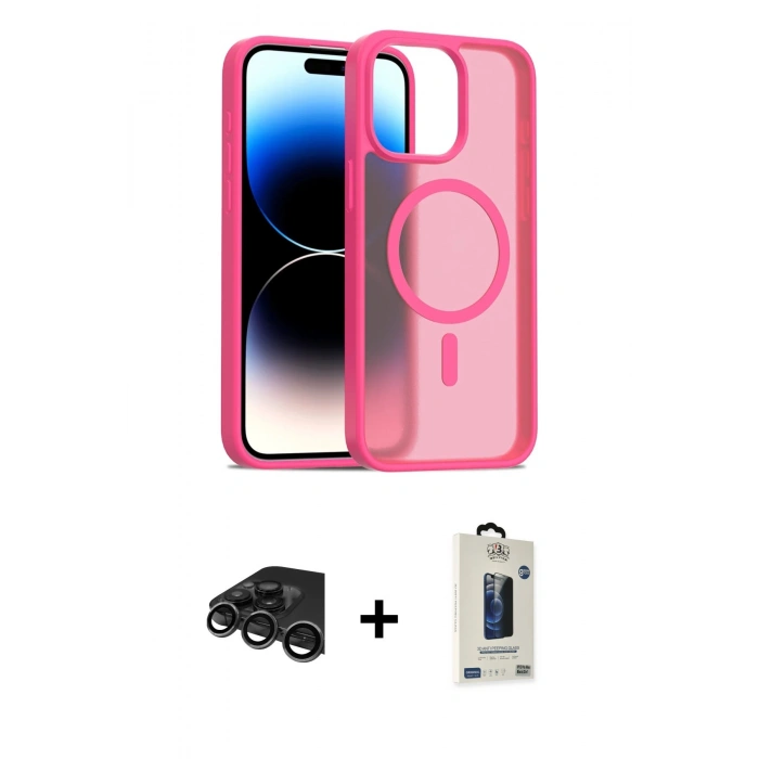 MARSİLYAN™- iPhone 15 Pro Kılıf Siluet Minimal Prime - Siyah Bilvis Hayalet Cam Ekran Koruyucu + Raze Metal Kamera Lens - TMGI
