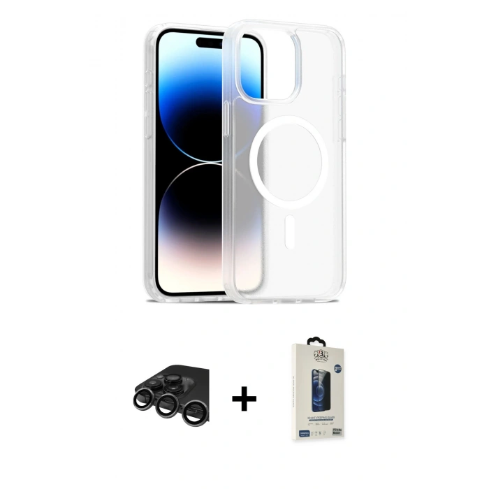 MARSİLYAN™- iPhone 15 Pro Kılıf Siluet Minimal Prime - Siyah Bilvis Hayalet Cam Ekran Koruyucu + Raze Metal Kamera Lens - TMGI