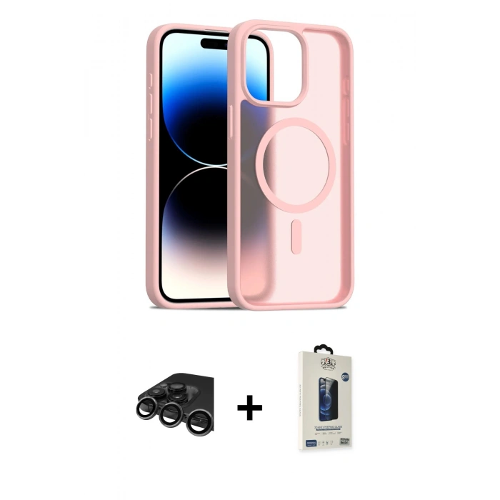 MARSİLYAN™- iPhone 15 Pro Kılıf Siluet Minimal Prime - Siyah Bilvis Hayalet Cam Ekran Koruyucu + Raze Metal Kamera Lens - TMGI