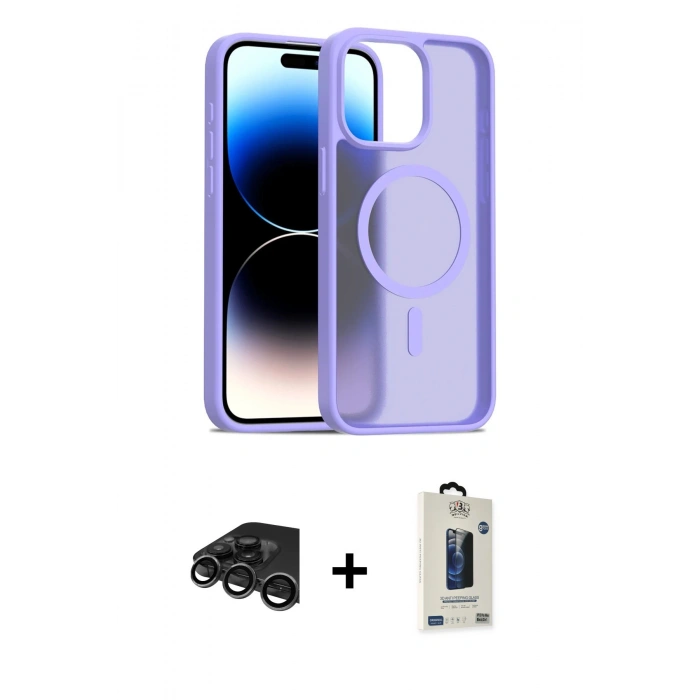 MARSİLYAN™- iPhone 15 Pro Kılıf Siluet Minimal Prime - Siyah Bilvis Hayalet Cam Ekran Koruyucu + Raze Metal Kamera Lens - TMGI