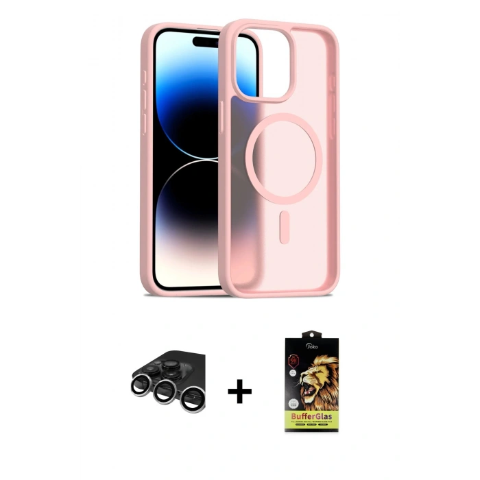 MARSİLYAN™- iPhone 15 Pro Kılıf Siluet Minimal Prime - Siyah Buffer Cam Ekran Koruyucu + Gümüş Raze Metal Kamera Lens