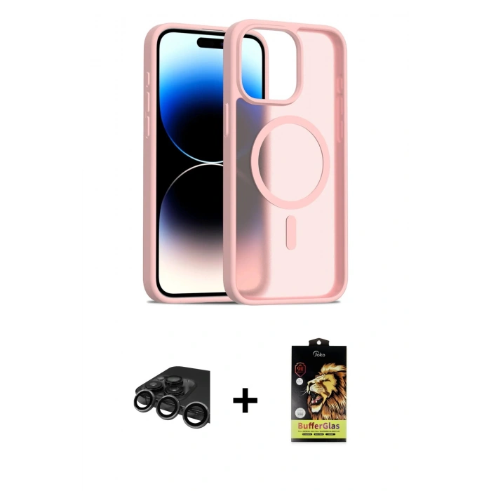 MARSİLYAN™- iPhone 15 Pro Kılıf Siluet Minimal Prime - Siyah Buffer Cam Ekran Koruyucu + Raze Metal Kamera Lens - TMGI