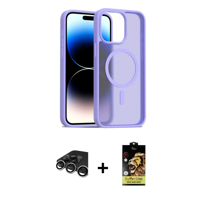 MARSİLYAN™- iPhone 15 Pro Kılıf Siluet Minimal Prime - Siyah Buffer Cam Ekran Koruyucu + Raze Metal Kamera Lens - GS