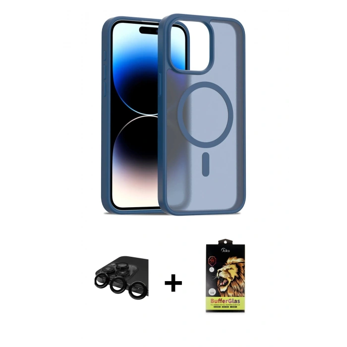 MARSİLYAN™- iPhone 15 Pro Kılıf Siluet Minimal Prime - Siyah Buffer Cam Ekran Koruyucu + Raze Metal Kamera Lens - SH