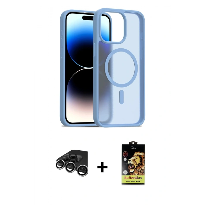 MARSİLYAN™- iPhone 15 Pro Kılıf Siluet Minimal Prime - Siyah Buffer Cam Ekran Koruyucu + Raze Metal Kamera Lens - GS